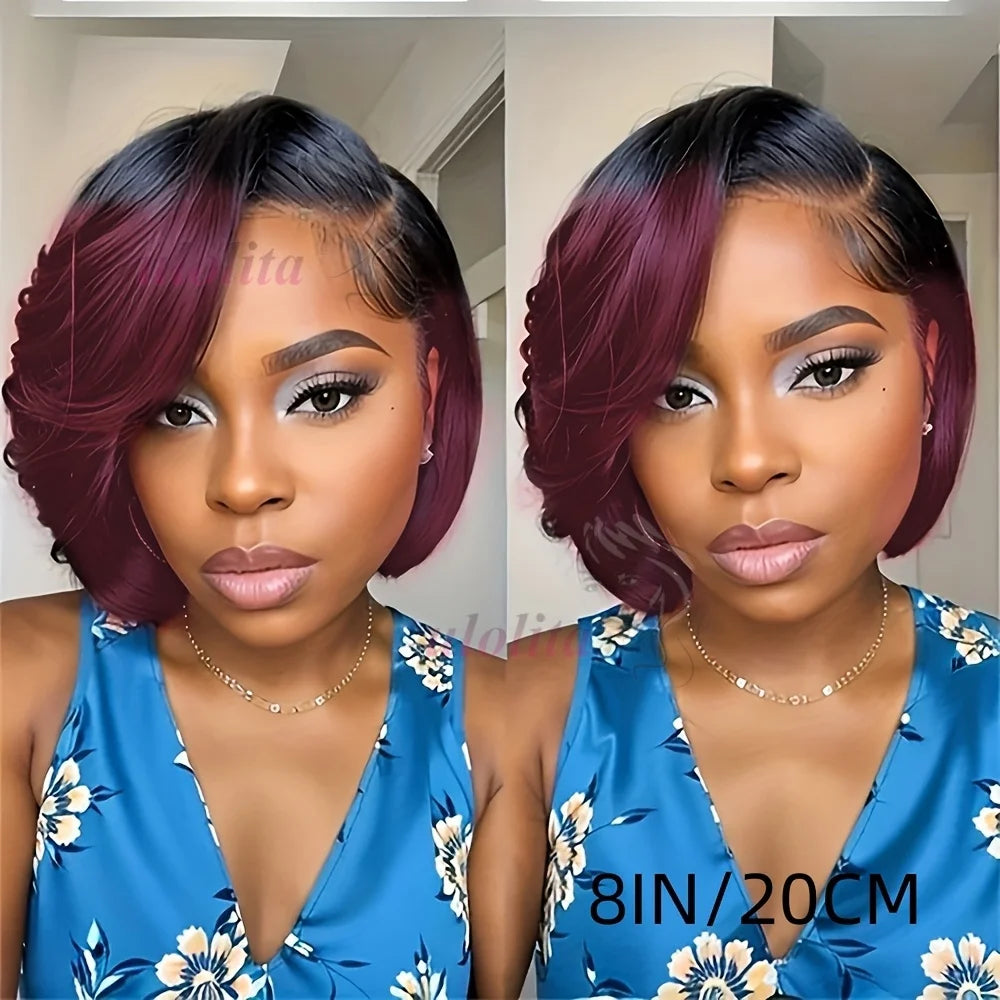 Ombre Pixie Cut Human Hair Lace Front Wig for Women
