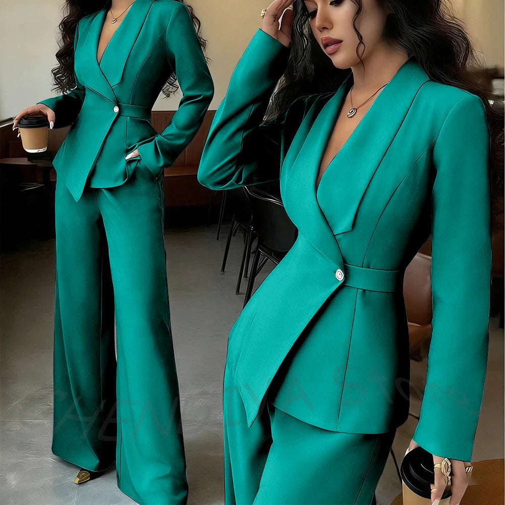 Elegant Office Lady Professional Suit Two Pieces Classic Shawl Lapel Single Button Outfit High Quality Women's Tailored Set