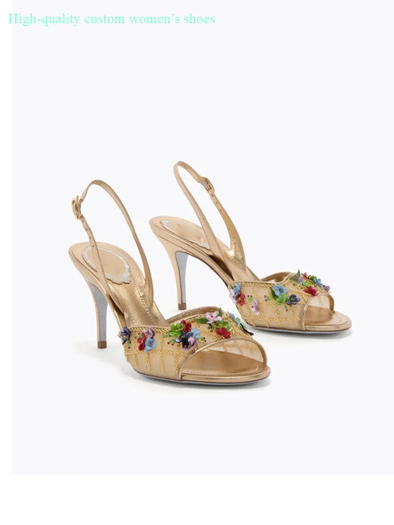 Floral Rhinestone Embellished Wedding Shoes for Women