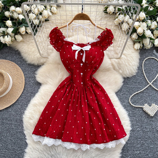 Polka Dot Off Shoulder Lace Dress
