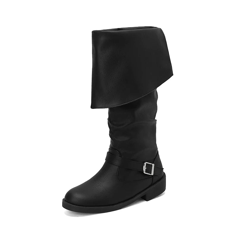 Retro Cross-Tied Flat Mid-Calf Costume Boots for Women