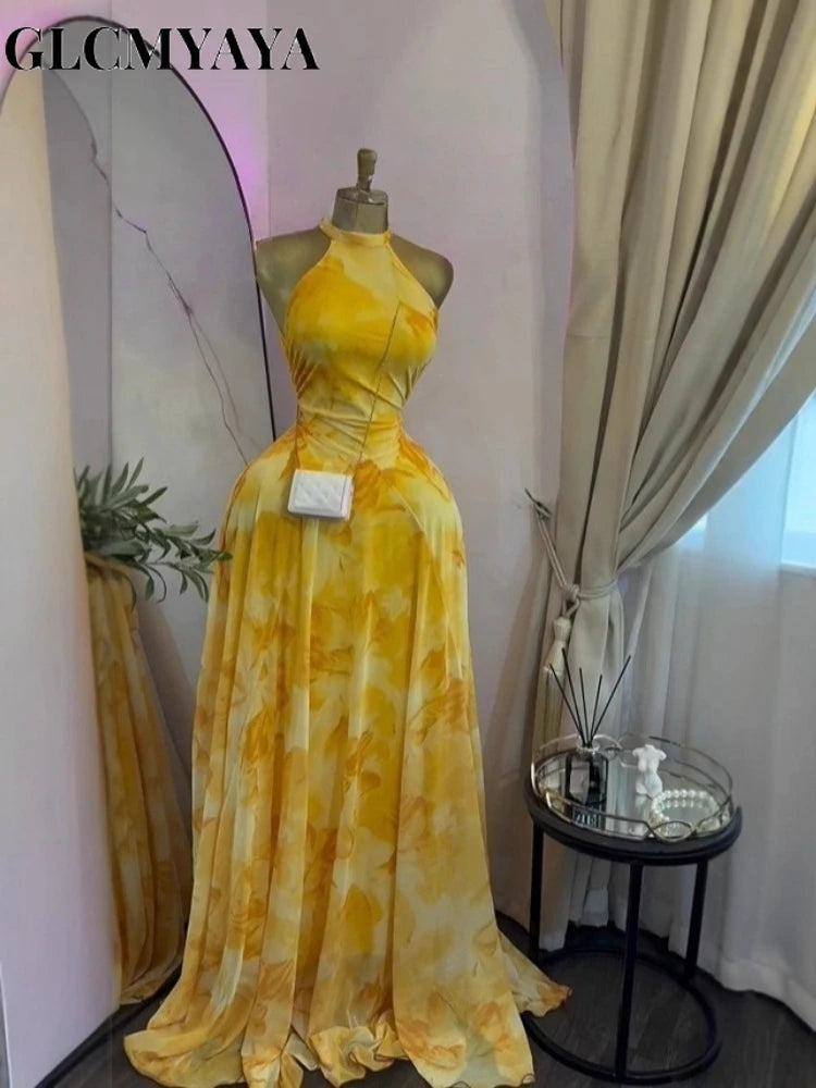 Elegant Printed Sleeveless With Sashes Maxi Dress for Women
