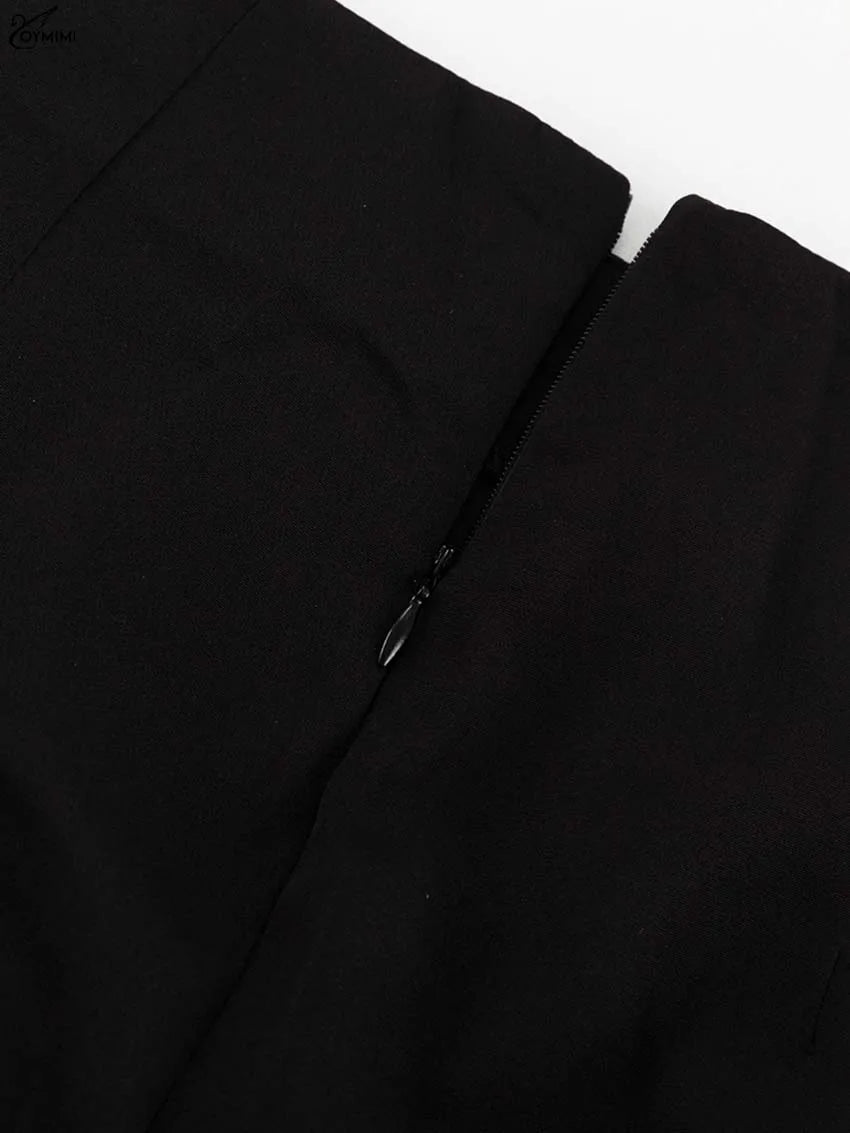 Oymimi Elegant Black Woman 2 Piece Set Outfit Fashion Square Neck Long Sleeve Button Shirts And Straight Ankle-Length Skirts Set