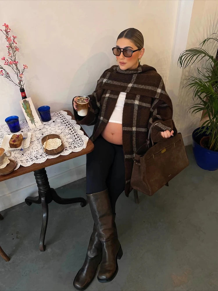 Plaid V-Neck Knit Cardigan With Double Pockets For Women