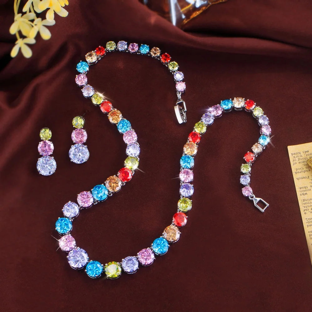 Purple CZ Necklace And Earring Set