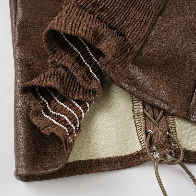 Sexy Leather Corset Vest, Cinched Waistband, Metal Buckle Top, Punk Style, Individualistic Street Style, Spicy Girl Outfit