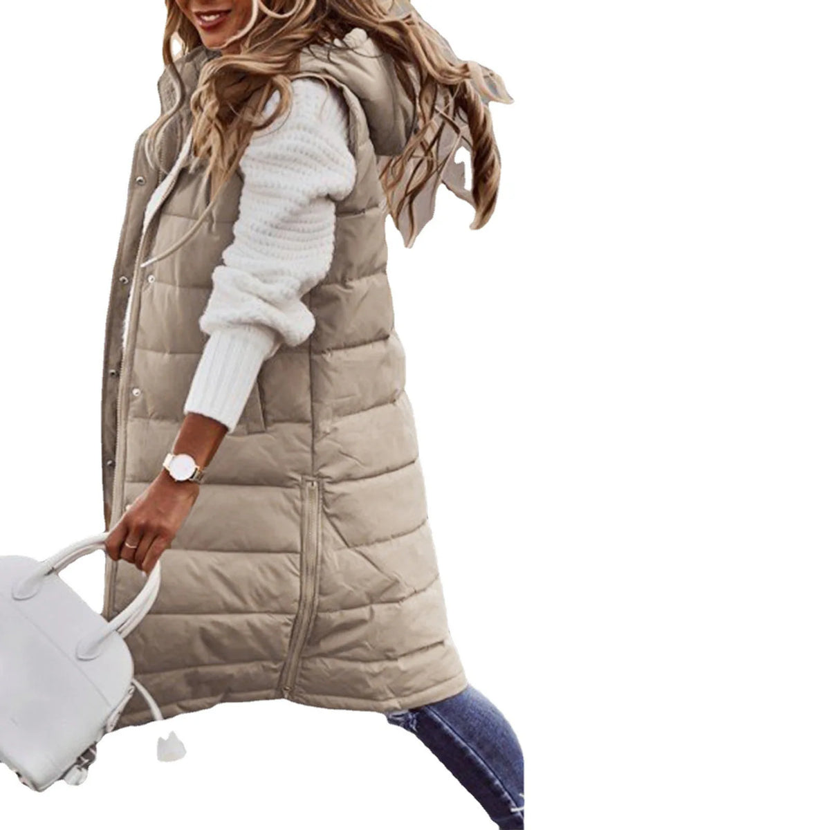 Warm Hooded Longline Sleeveless Vest Coat for Women