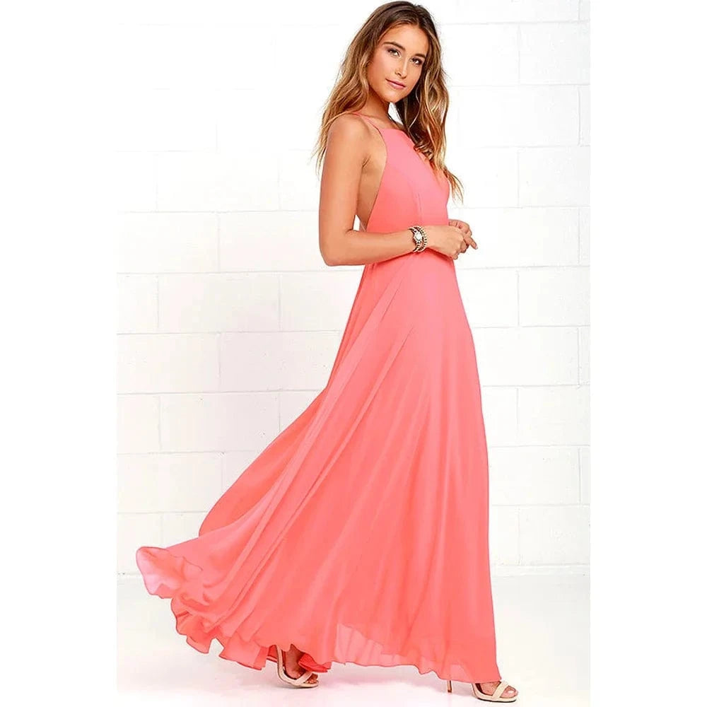 Fashion Women Summer Sleeveless Strap O neck Boho Dress Casual Long Maxi Evening Party Beach Backless Dress Sundress
