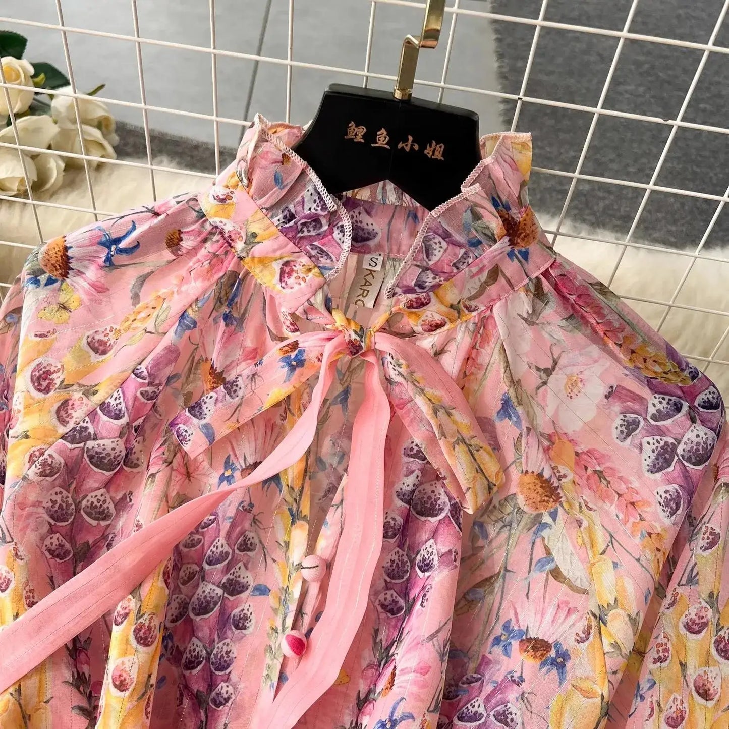 Women's Outfits Bright Silk Chiffon Shirt Blouse Top + Belt Shorts Two Piece Sets Summer Holidays Lavender Flower Shorts Suit