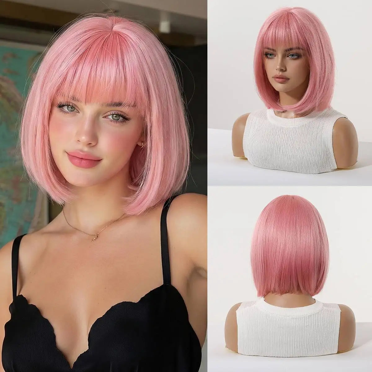 Short Black Halloween Bob Cosplay Wig With Bangs for Women