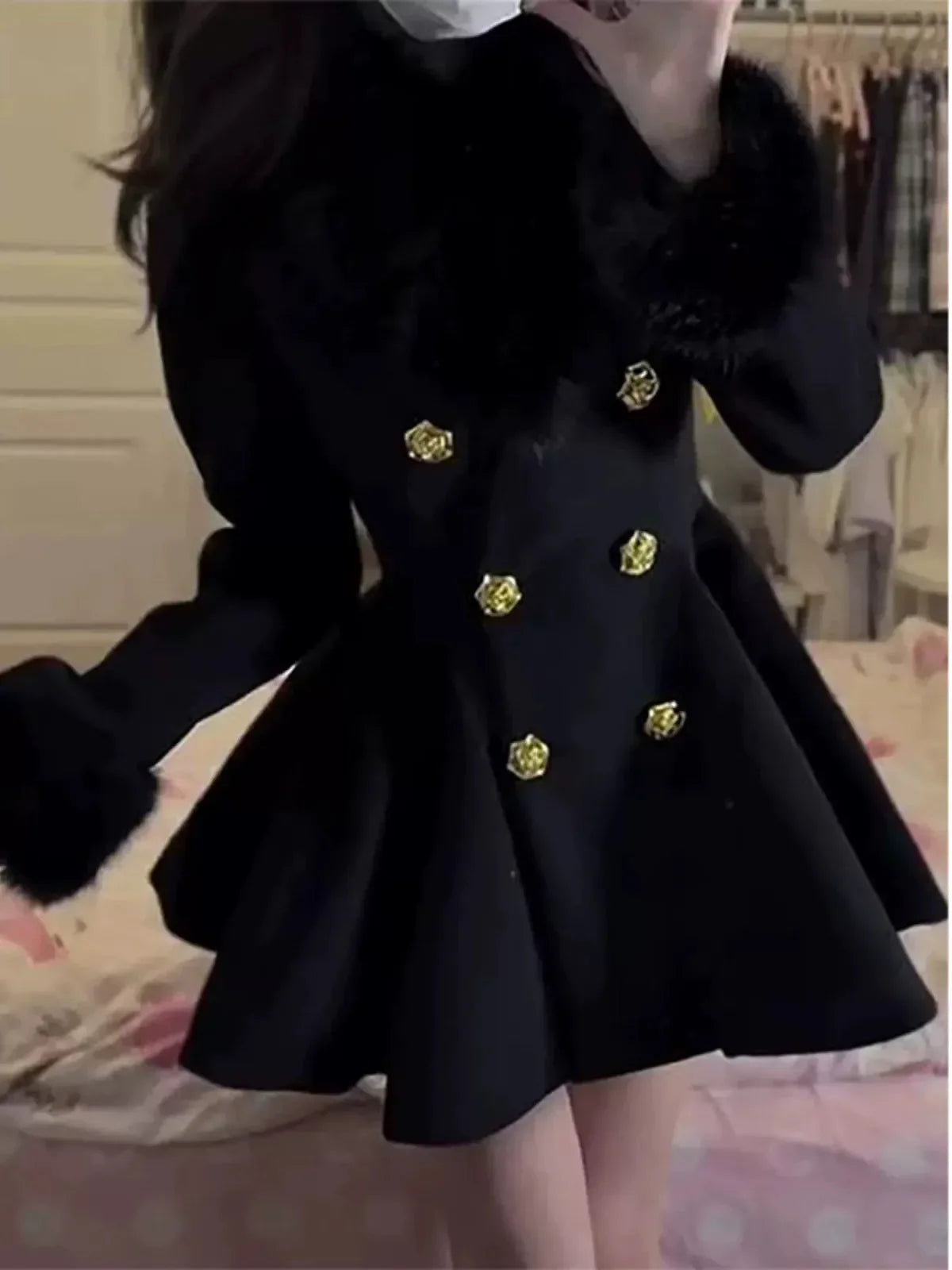 New Elegant Small Fragrance Celebrity Loose Coat Moda Woolen Winter French Style Vintage Blends Slim Waist Mid-length Outwear