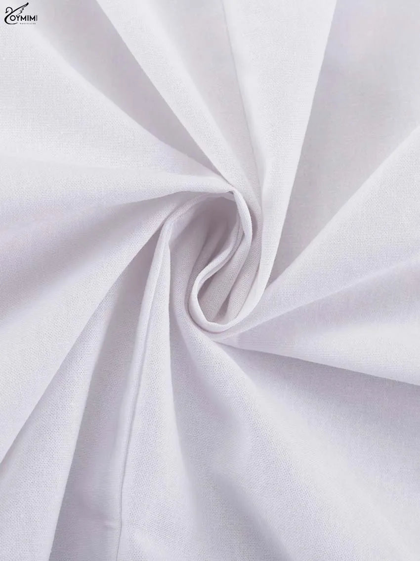 Oymimi Casual White Cotton Womens Dresses Fashion O-Neck Sleeveless Solid Dresses Elegant Open Back Ankle-Length Dress Female