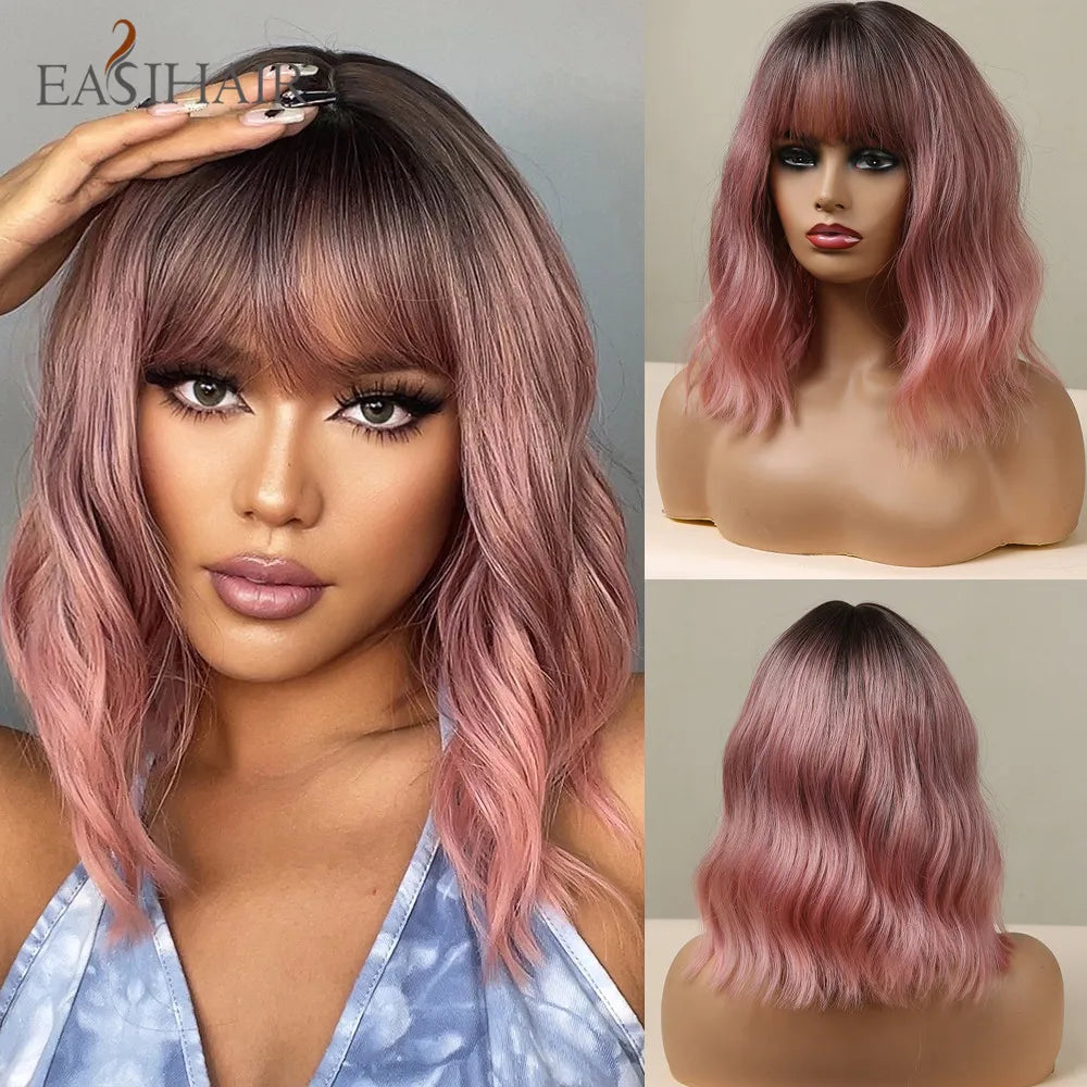 Light Blonde Bob Wig With Bangs for Women Heat Resistant
