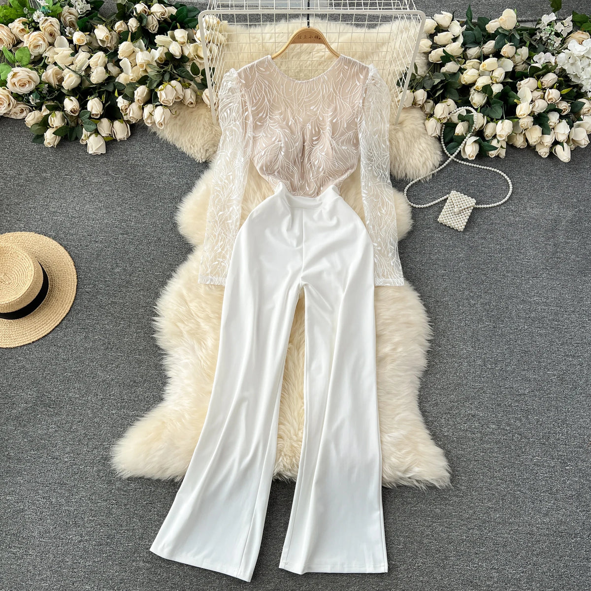 Embroidered Long Sleeve Backless Jumpsuit for Women