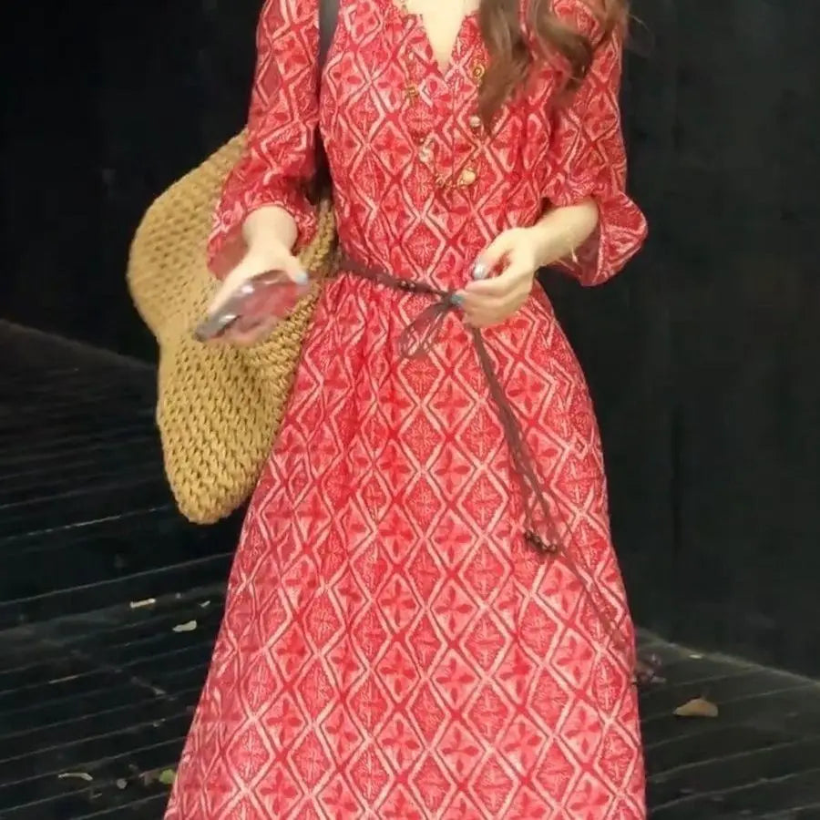 Loose Fit Vacation Style Floral Midi Dress for Women