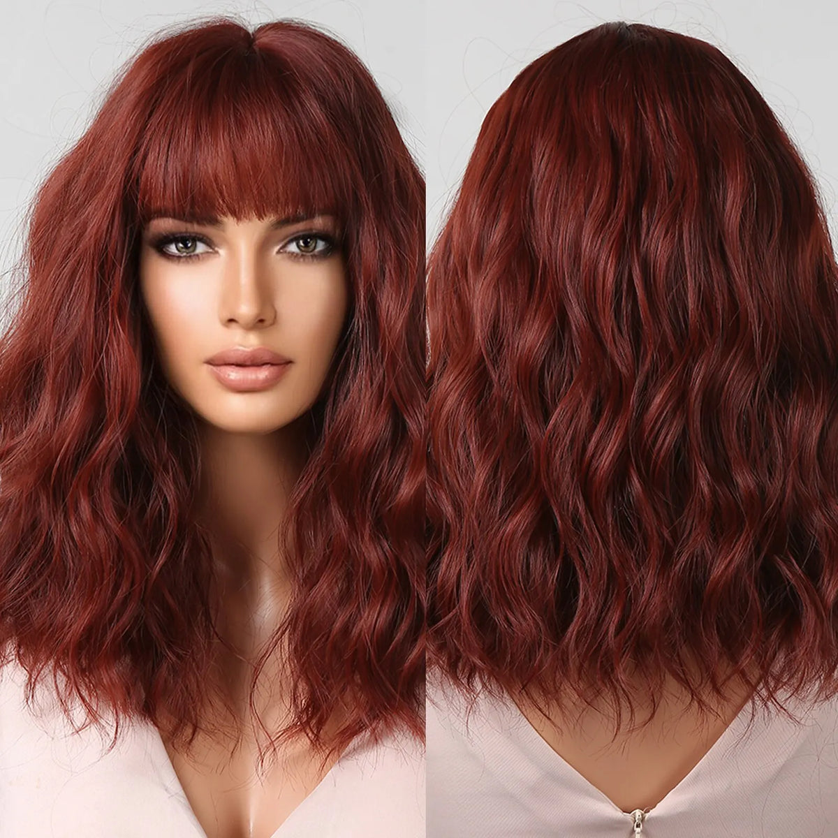 Heat Resistant Short Wavy Bob Wig With Bangs for Women