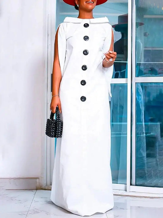 Modigirl Women's Summer Loose Sleeveless Buttoned Boat Neck Maxi Dresses 2024 New Simple Casual H-line Evening Party Dress