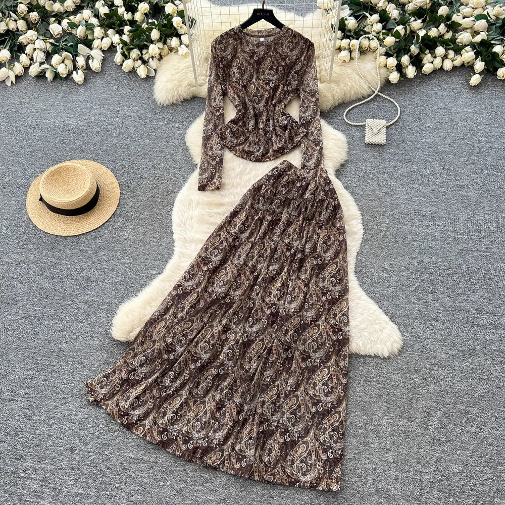 Printed Skirt Set With Long Sleeve Top
