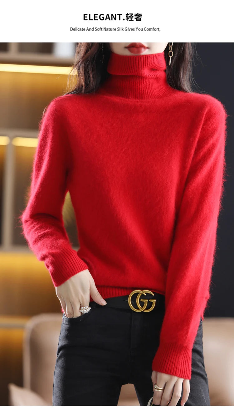 Soft Warm Knit Cashmere Turtleneck Sweater for Women