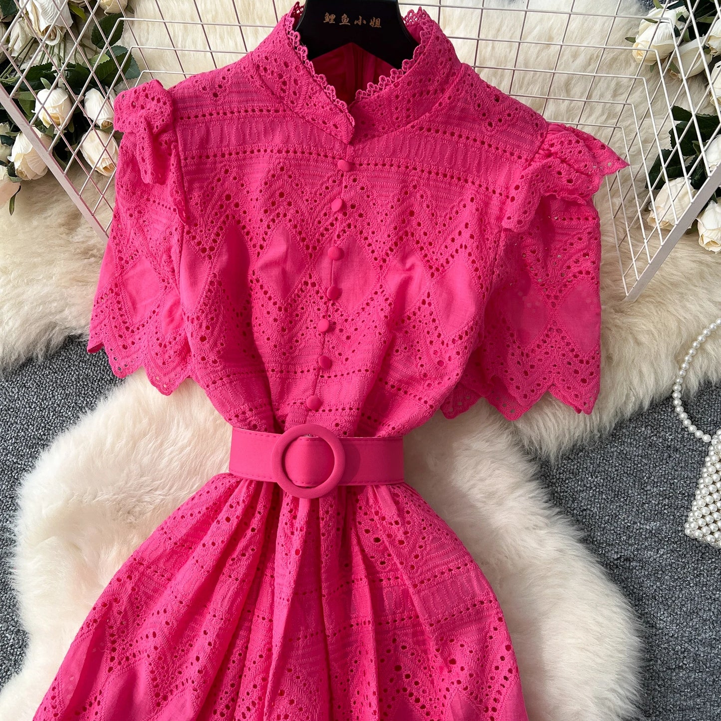 O-Neck Sash Embellished A-Line Dress