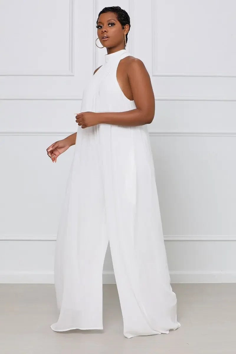 Loose Fit Solid Color Chiffon Ankle Length Jumpsuit for Women