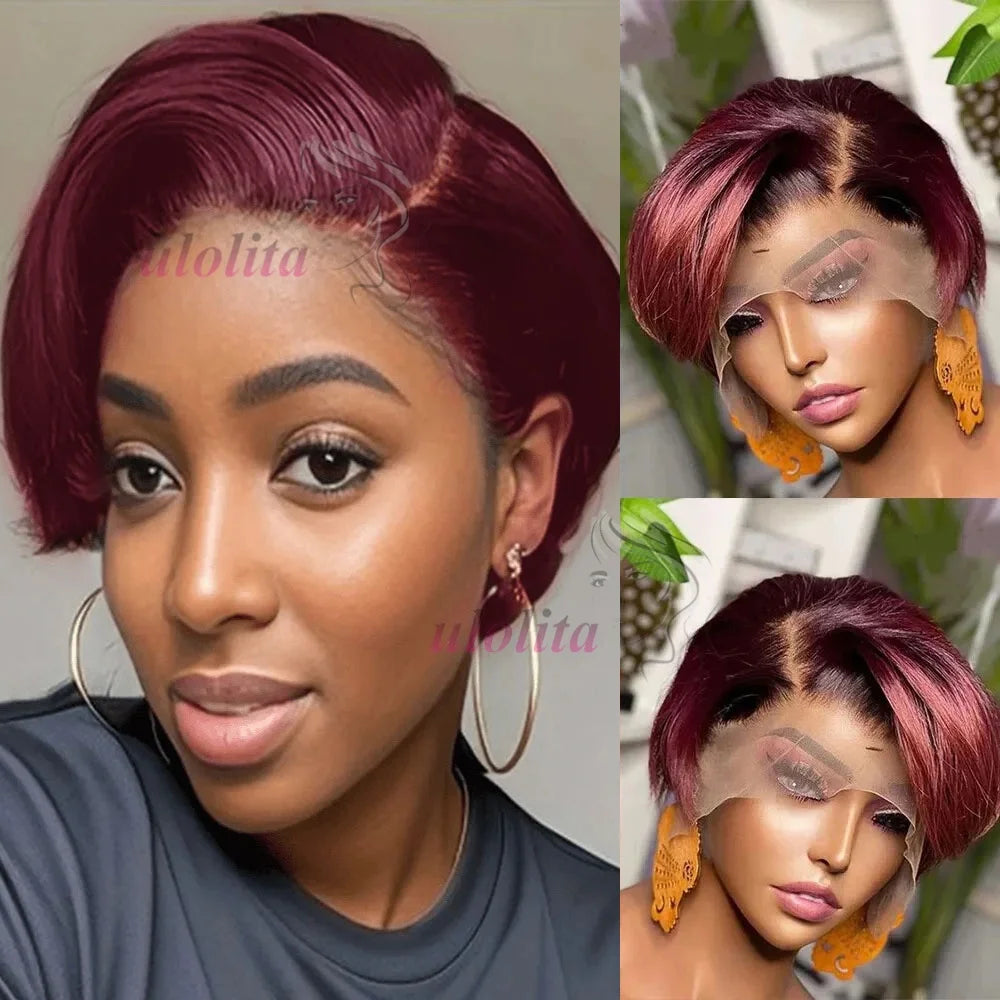 Wig HD Transparent Lace Front 13x4 Pixie Cut Bob Indian Hair Pre Plucked 200 Density