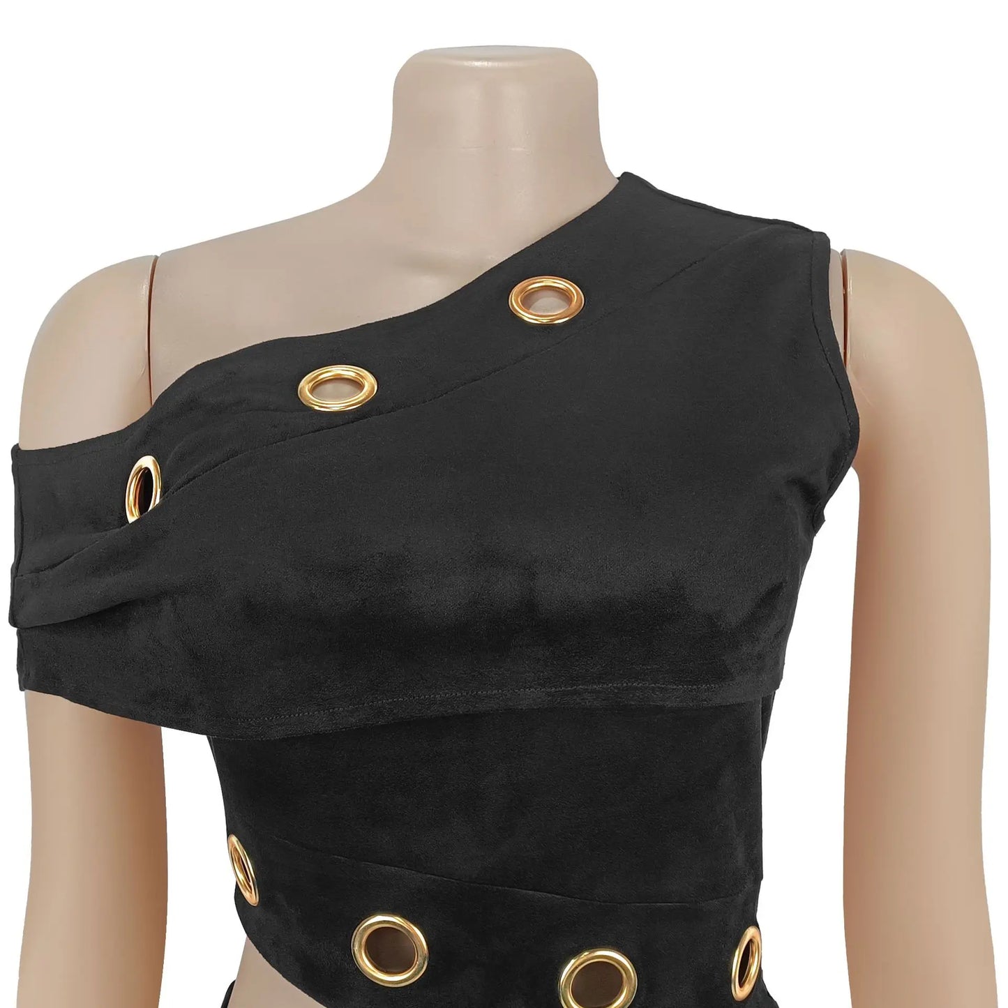 Hollow Out Skew Collar Crop Top and Skirt Two Piece Set for Women