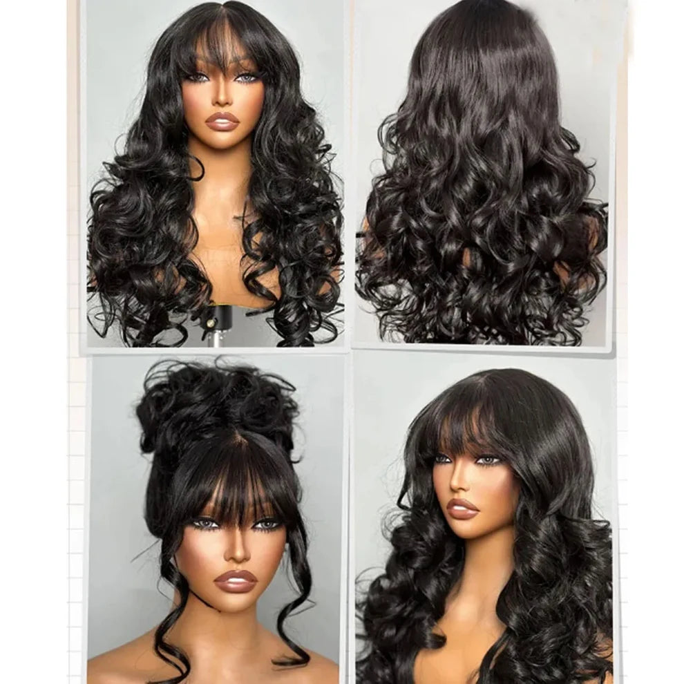 Long Body Wave Glueless Human Hair Wig With Bangs for Women