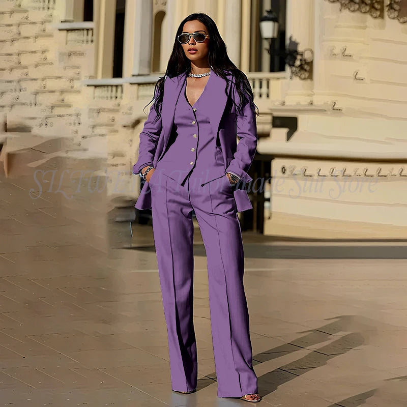 Sophisticated Slim Fit Three Piece Blazer Set For Women