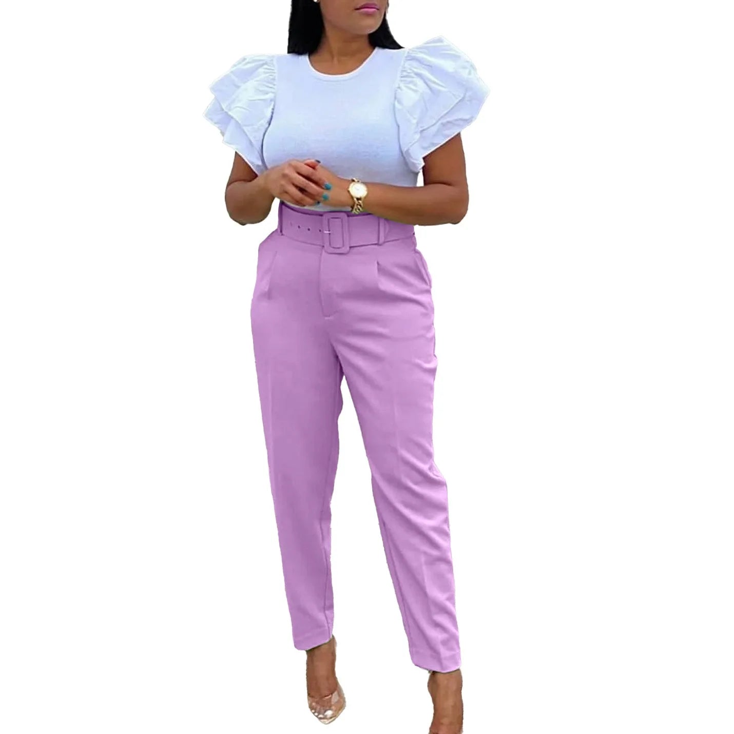Office Pants Women 2024 Professional High Waisted Belt Waisted Straight Fashion African Business Work Wear Long Trousers Pants