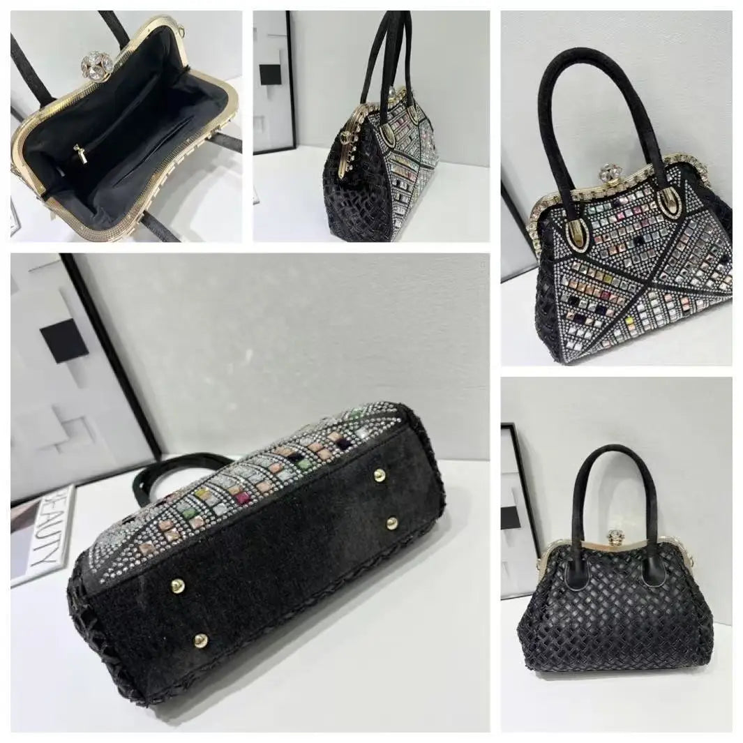 New Women's Diamond Handbag Luxury Brand Diamond Sparkling Dinner Party Women's Handbag Diamond Retro Shoulder Crossbody Bag