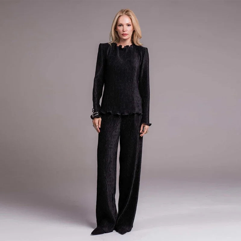 Elegant Velvet Top and Pleated Pants Set for Women
