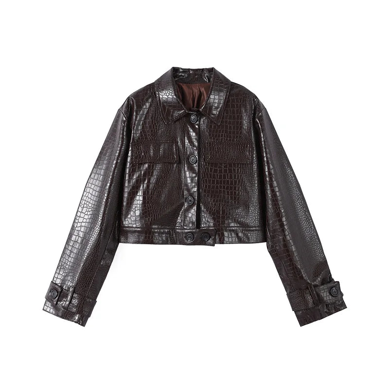 Slim Fit Single Breasted Faux Leather Jacket for Women