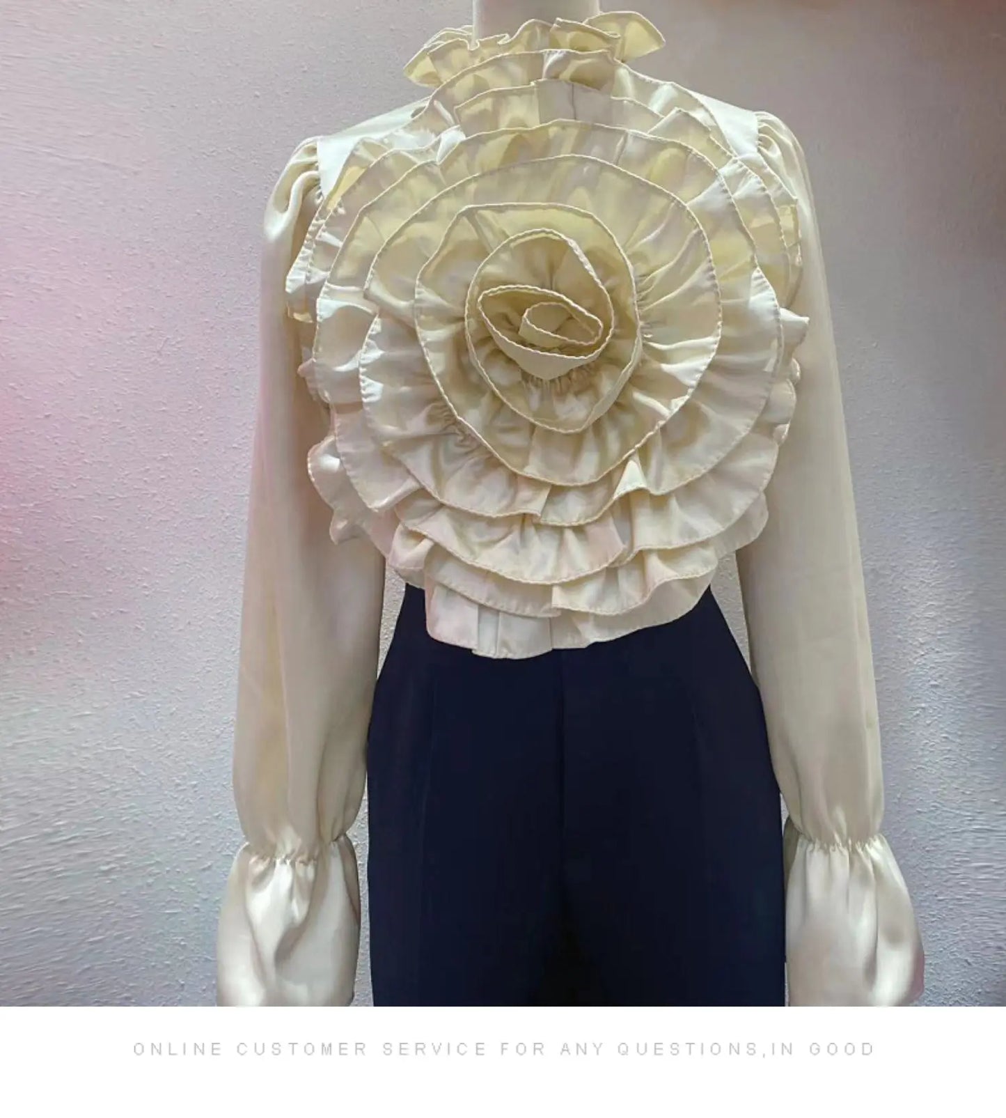 Light Luxury Socialite Style High-Grade Three-Dimensional Flower Solid Color Shirt 2024 Spring New Fashion All-Match Silk Blouse