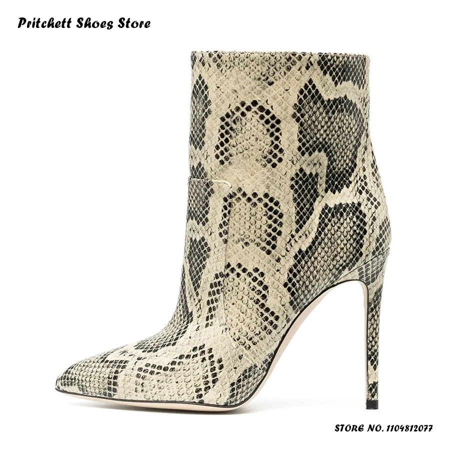 Slip On Python Print Pointed Toe Ankle Boots For Women