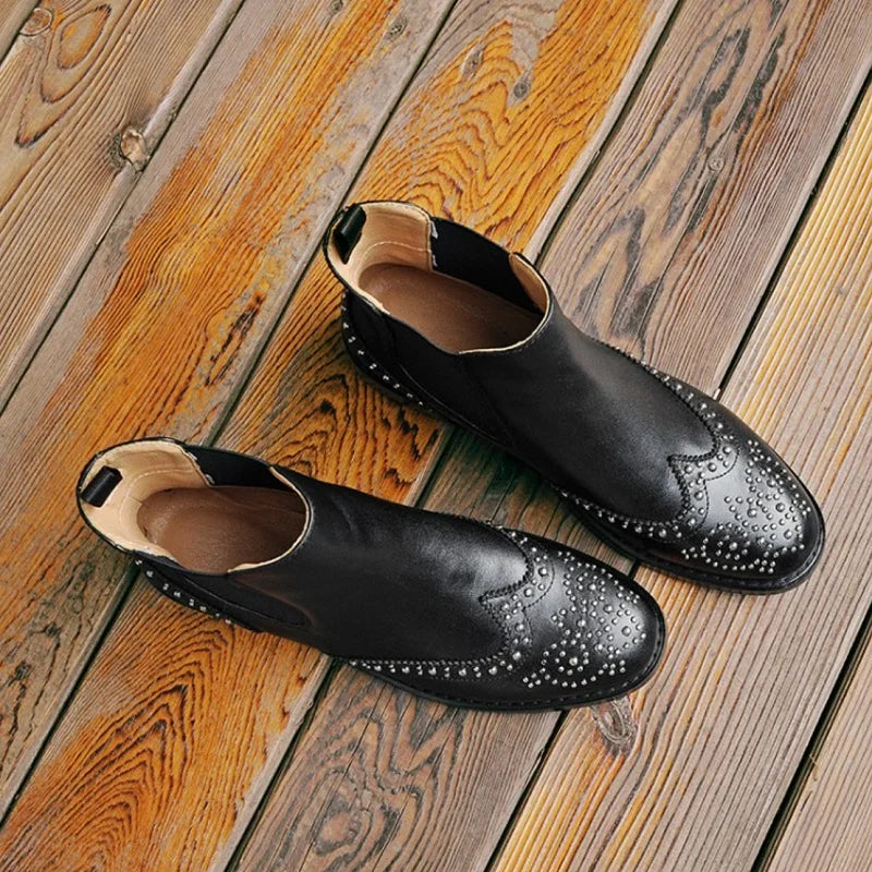 Rivet Patent Leather Slip On Ankle Boots for Women