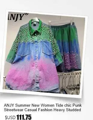 ANJY Summer New Women's High Street Fashion Unique Design Denim Patchwork Contrast Color Button Vest Casual Wide Leg Pants A7944