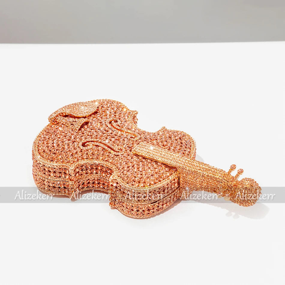 Elegant Crystal Violin Shaped Evening Clutch for Women