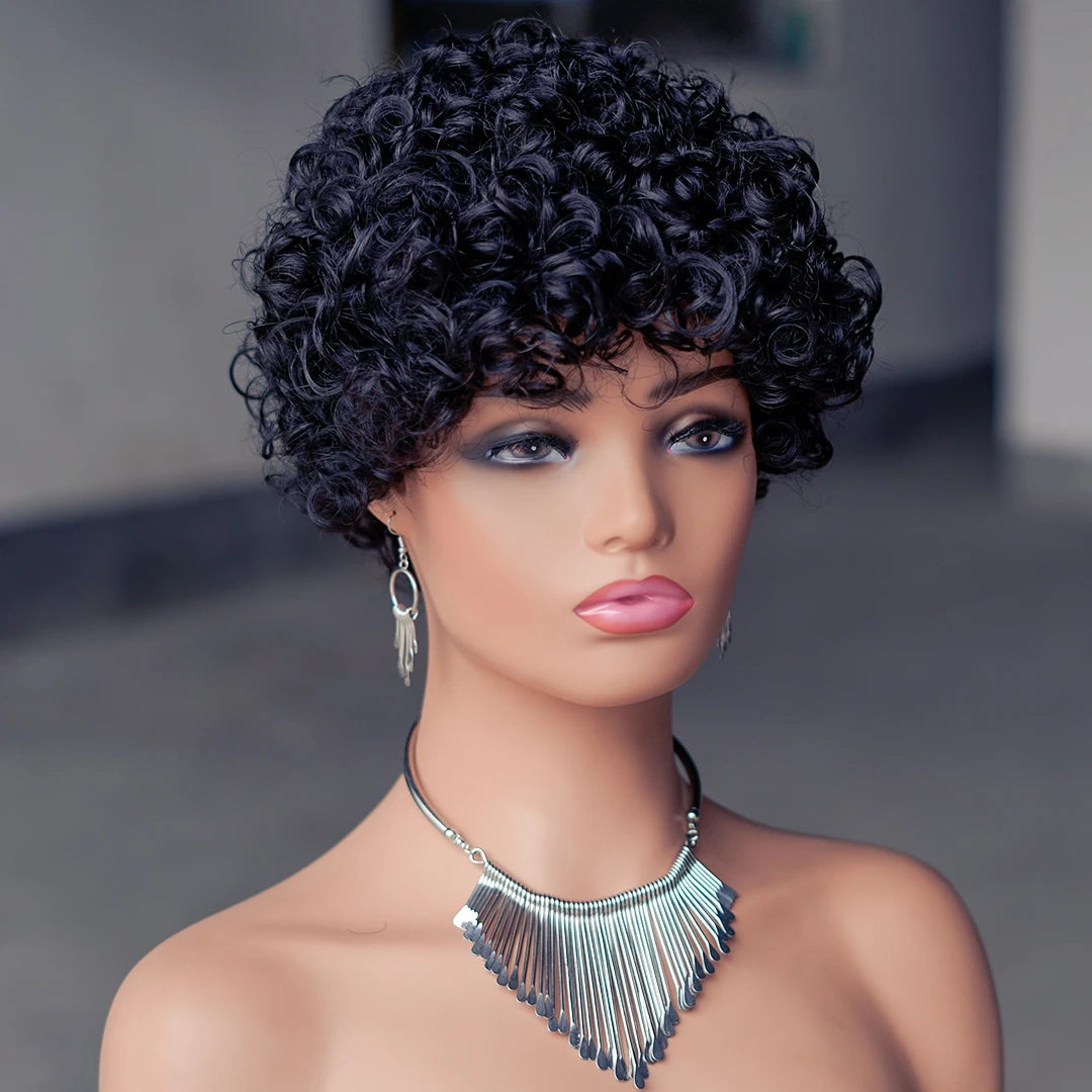 Short Curly Pixie Cut Brazilian Human Hair Wig for Women