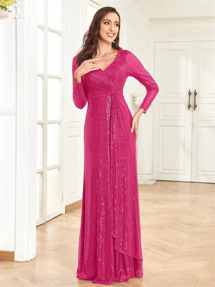 V-Neck Sequin Evening Gown