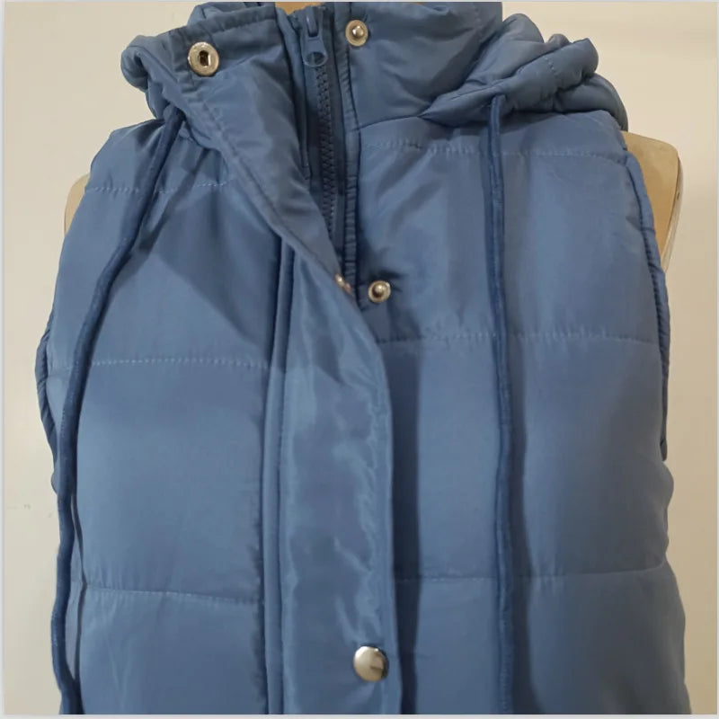Warm Hooded Longline Sleeveless Vest Coat for Women