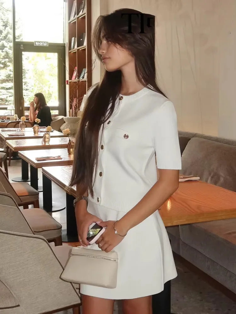 Short Sleeve Knit Top and Mini Skirt Set for Women