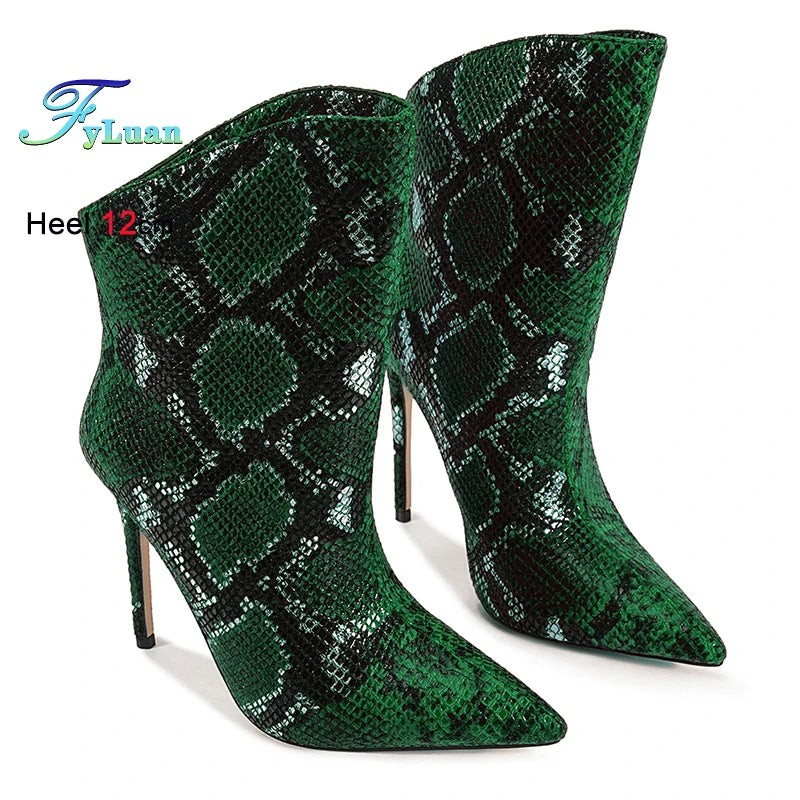 Green Patent Leather Pointed Toe Ankle Boots for Women