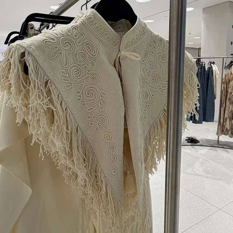 Stylish Boho Embroidered Tassel Fringe Shawl For Women