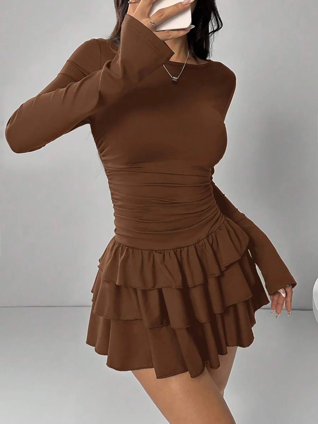 Elegant Cascading Ruffle Flare Sleeve Bodycon Dress for Women