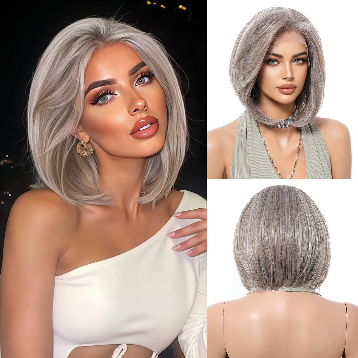 Short Ombre Platinum Blonde Lace Front Wig for Women