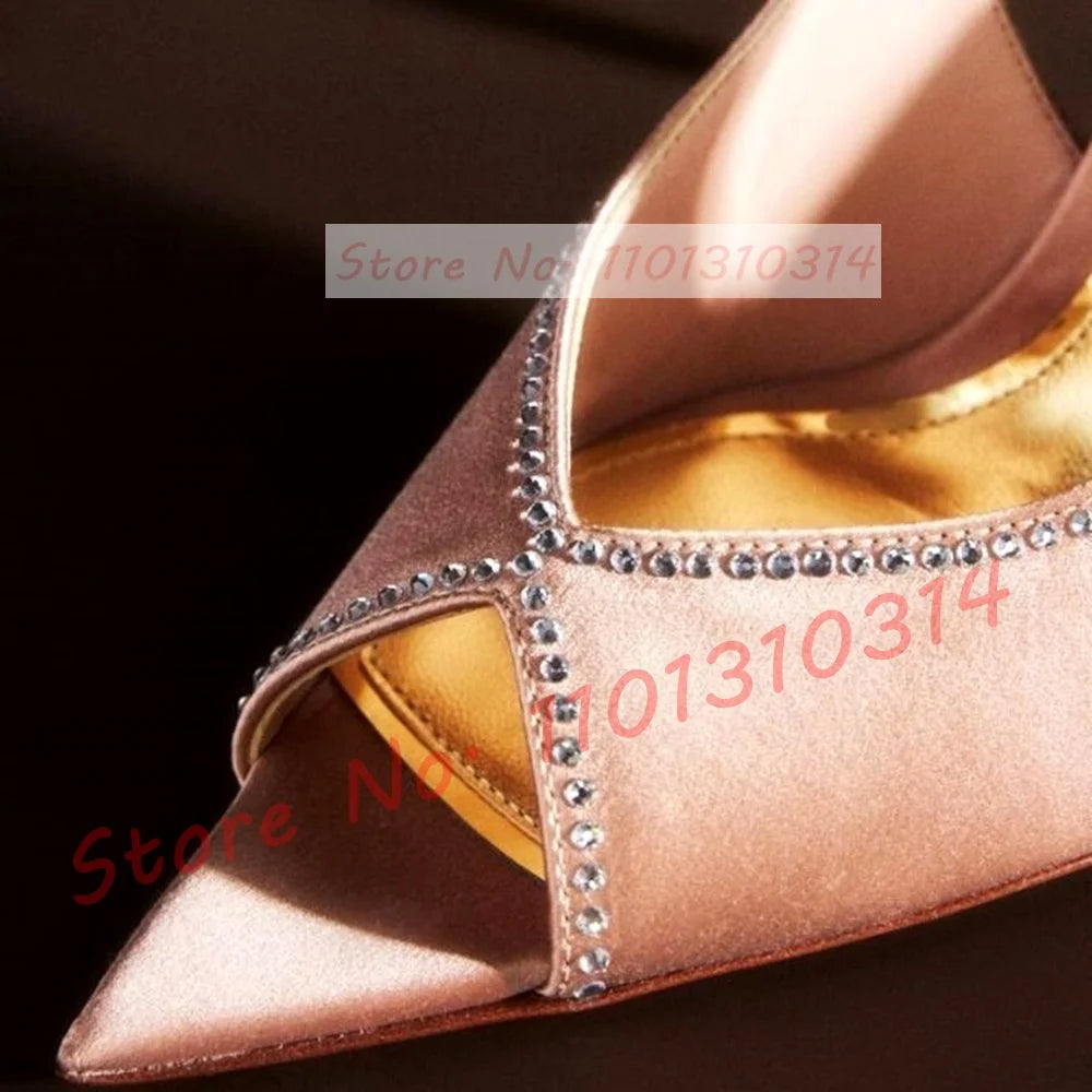 Pink Satin Peep Toe Sandals With Rhinestone Trim For Women