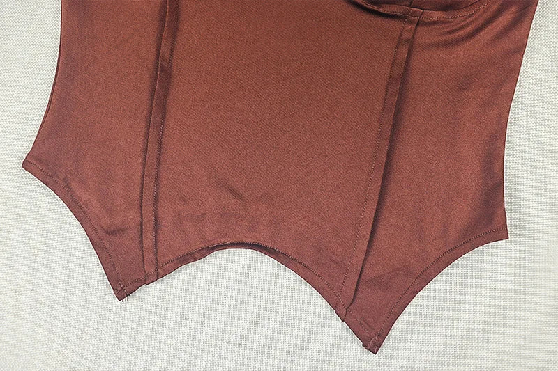 Brown Off Shoulder Corset Crop Top and Capri Pants Two Piece Set for Women