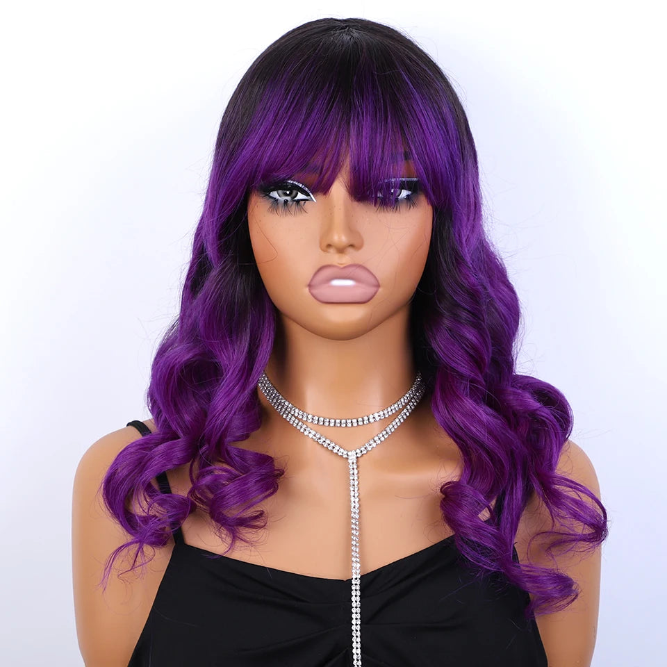 Long Body Wave Human Hair Wig With Bangs for Women