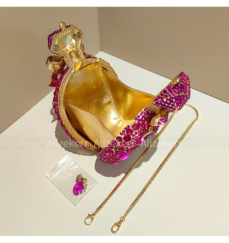 Alizekerr Perfume Bottle Crystal Evening Bags Women Gorgeous Boutique Bow Diamond Metal Clutch Purses And Handbags Wedding Party